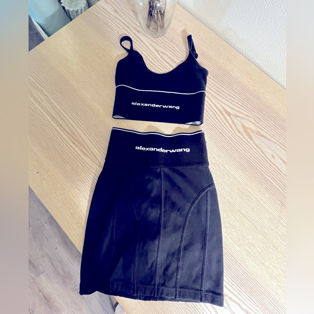 Alexander Wang Black Logo Set – Crop Top + Mini Skirt